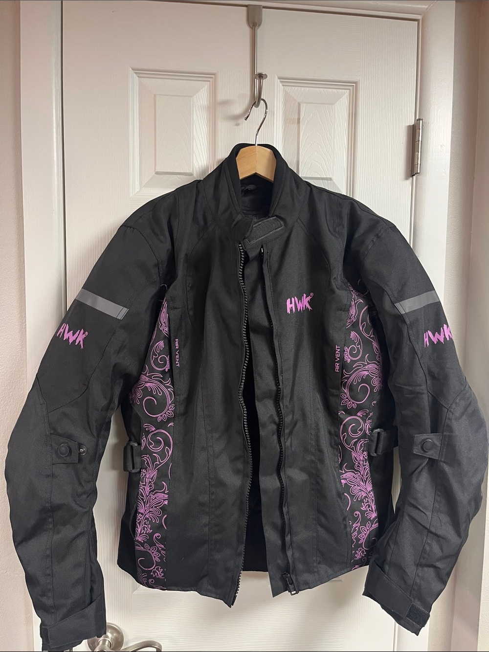HWK Women's Black Utility Jacket with Pink Floral Accents